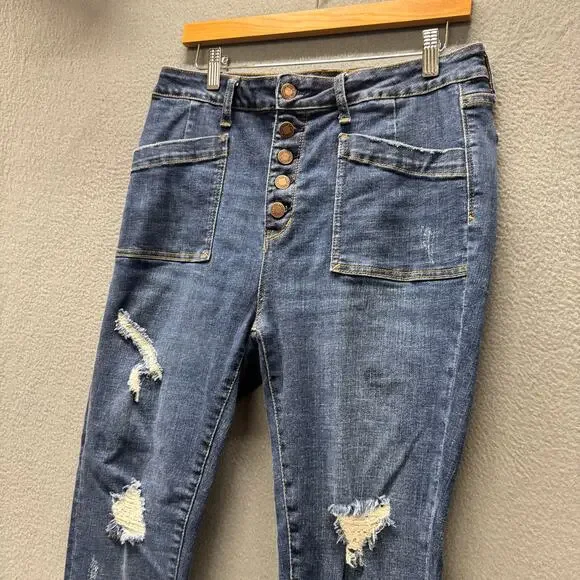 Judy Blue Jeans Womens 13 / 31 Skinny Fit Button Fly Distressed Blue Denim - Picture 6 of 9